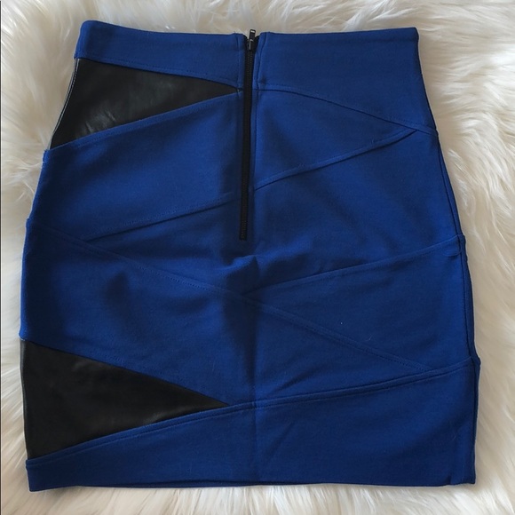 Talula Blue with Leather Panels Pencil Skirt - Picture 3 of 4